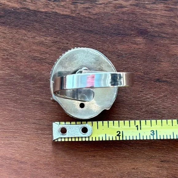 Sterling Silver and Carved White Bone Moon Face Ring Adjustable - Picture 7 of 8